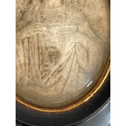 ANTICA ICONA sacro cuore di Gesù SCHIUMA di MARE cornice OVALE teca epoca 1903