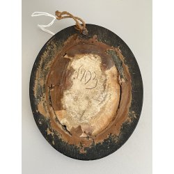 ANTICA ICONA sacro cuore di Gesù SCHIUMA di MARE cornice OVALE teca epoca 1903