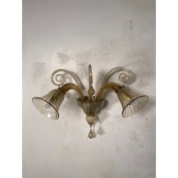 COPPIA APPLIQUES VINTAGE VETRO DI MURANO fumè 2 LUCI LAMPADE MURO ANNI 70 DESIGN