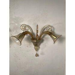 COPPIA APPLIQUES VINTAGE VETRO DI MURANO fumè 2 LUCI LAMPADE MURO ANNI 70 DESIGN