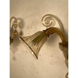 COPPIA APPLIQUES VINTAGE VETRO DI MURANO fumè 2 LUCI LAMPADE MURO ANNI 70 DESIGN