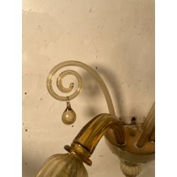 COPPIA APPLIQUES VINTAGE VETRO DI MURANO fumè 2 LUCI LAMPADE MURO ANNI 70 DESIGN