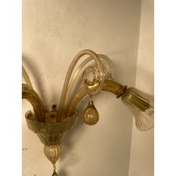 COPPIA APPLIQUES VINTAGE VETRO DI MURANO fumè 2 LUCI LAMPADE MURO ANNI 70 DESIGN