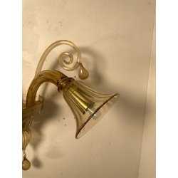 COPPIA APPLIQUES VINTAGE VETRO DI MURANO fumè 2 LUCI LAMPADE MURO ANNI 70 DESIGN