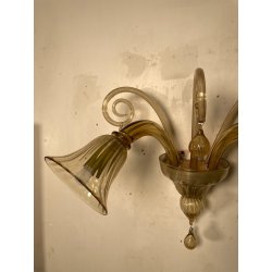 COPPIA APPLIQUES VINTAGE VETRO DI MURANO fumè 2 LUCI LAMPADE MURO ANNI 70 DESIGN
