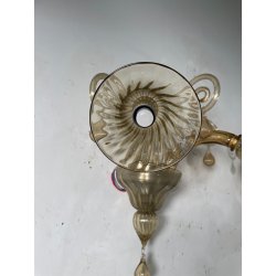 COPPIA APPLIQUES VINTAGE VETRO DI MURANO fumè 2 LUCI LAMPADE MURO ANNI 70 DESIGN