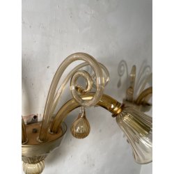 COPPIA APPLIQUES VINTAGE VETRO DI MURANO fumè 2 LUCI LAMPADE MURO ANNI 70 DESIGN