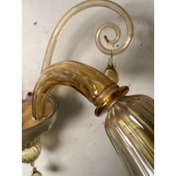 COPPIA APPLIQUES VINTAGE VETRO DI MURANO fumè 2 LUCI LAMPADE MURO ANNI 70 DESIGN