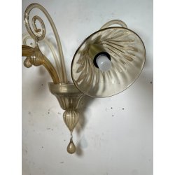 COPPIA APPLIQUES VINTAGE VETRO DI MURANO fumè 2 LUCI LAMPADE MURO ANNI 70 DESIGN