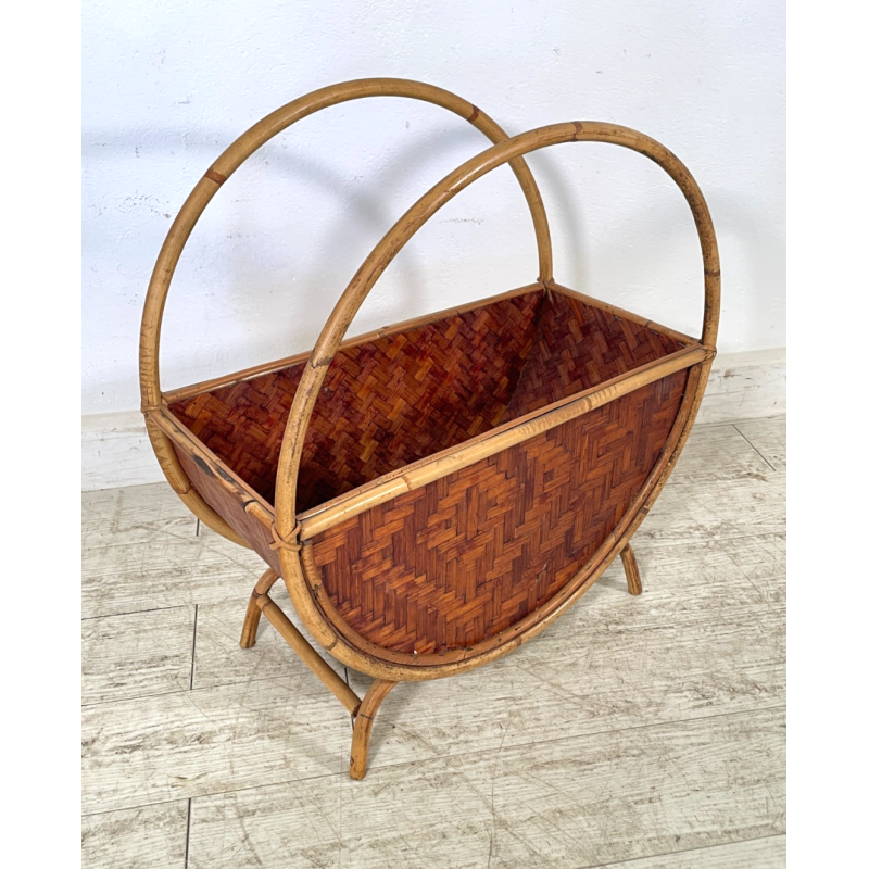ANTICO CESTINO PORTARIVISTE PAGLIA RATTAN PORTA LIBRI LIBRERIA SALOTTO DESIGN