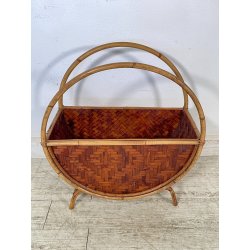 ANTICO CESTINO PORTARIVISTE PAGLIA RATTAN PORTA LIBRI LIBRERIA SALOTTO DESIGN