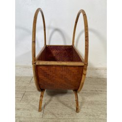 ANTICO CESTINO PORTARIVISTE PAGLIA RATTAN PORTA LIBRI LIBRERIA SALOTTO DESIGN