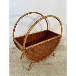 ANTICO CESTINO PORTARIVISTE PAGLIA RATTAN PORTA LIBRI LIBRERIA SALOTTO DESIGN