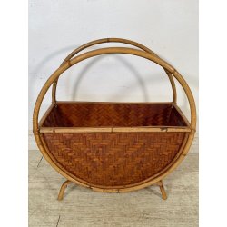 ANTICO CESTINO PORTARIVISTE PAGLIA RATTAN PORTA LIBRI LIBRERIA SALOTTO DESIGN