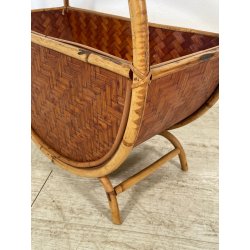 ANTICO CESTINO PORTARIVISTE PAGLIA RATTAN PORTA LIBRI LIBRERIA SALOTTO DESIGN