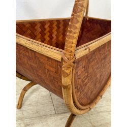 ANTICO CESTINO PORTARIVISTE PAGLIA RATTAN PORTA LIBRI LIBRERIA SALOTTO DESIGN