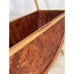 ANTICO CESTINO PORTARIVISTE PAGLIA RATTAN PORTA LIBRI LIBRERIA SALOTTO DESIGN