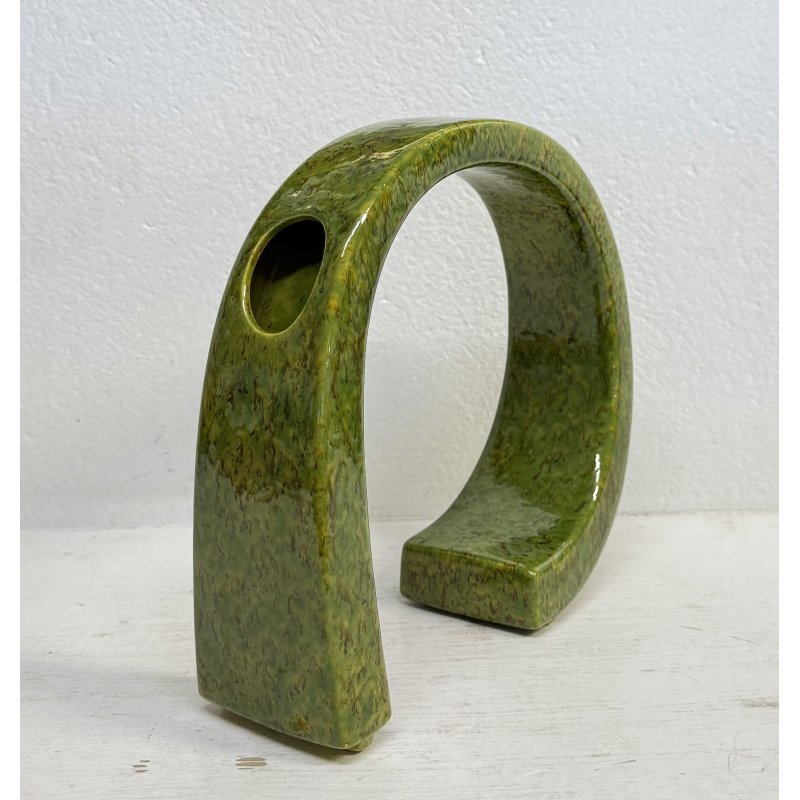 VASO SCULTURA CERAMICA Bertoncello 864 ANNI 70 SMALTO POLICROMO VERDE 24,5 cm/h