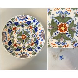 ANTICO PIATTO PARETE CERAMICA POLICROMA Delft DECORO FLOREALE STILE Makkum '900