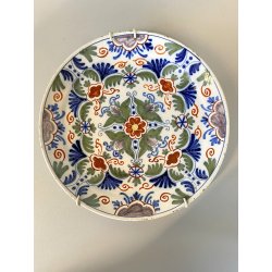 ANTICO PIATTO PARETE CERAMICA POLICROMA Delft DECORO FLOREALE STILE Makkum '900