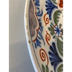 ANTICO PIATTO PARETE CERAMICA POLICROMA Delft DECORO FLOREALE STILE Makkum '900