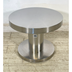 TAVOLINO VINTAGE ROTONDO ACCIAIO SATINATO VELCA MILANO ANNI 80 STILE DECO DESIGN