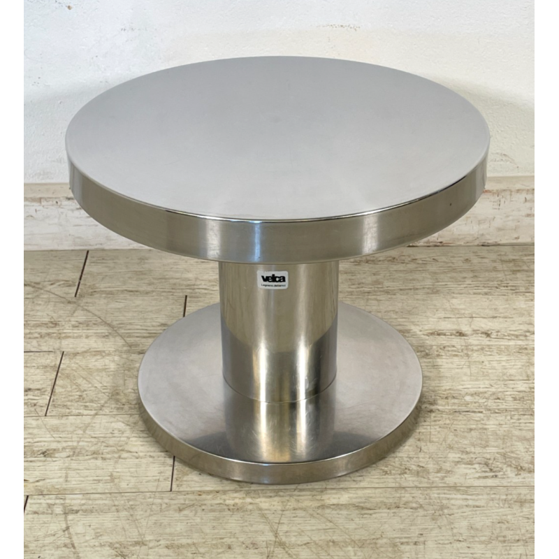 TAVOLINO VINTAGE ROTONDO ACCIAIO SATINATO VELCA MILANO ANNI 80 STILE DECO DESIGN