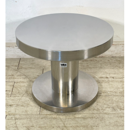 TAVOLINO VINTAGE ROTONDO ACCIAIO SATINATO VELCA MILANO ANNI 80 STILE DECO DESIGN