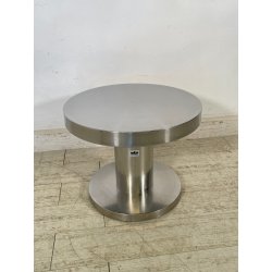 TAVOLINO VINTAGE ROTONDO ACCIAIO SATINATO VELCA MILANO ANNI 80 STILE DECO DESIGN