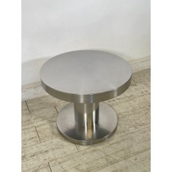 TAVOLINO VINTAGE ROTONDO ACCIAIO SATINATO VELCA MILANO ANNI 80 STILE DECO DESIGN