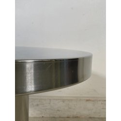 TAVOLINO VINTAGE ROTONDO ACCIAIO SATINATO VELCA MILANO ANNI 80 STILE DECO DESIGN
