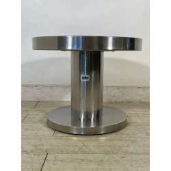 TAVOLINO VINTAGE ROTONDO ACCIAIO SATINATO VELCA MILANO ANNI 80 STILE DECO DESIGN
