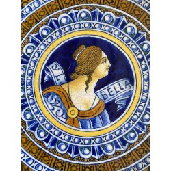 GRANDE ANTICO PIATTO PARATA MAIOLICA RITRATTO FEMMINILE "Bella" DERUTA  ø 44 cm