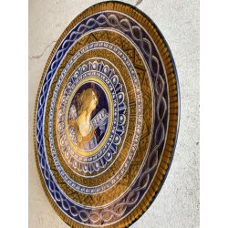 GRANDE ANTICO PIATTO PARATA MAIOLICA RITRATTO FEMMINILE "Bella" DERUTA  ø 44 cm