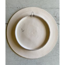 ANTICO PIATTO PARATA TERRACOTTA SMALTATA MAIOLICA "SCA" DECORO GROTTESCHE ø 47cm