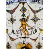 ANTICO PIATTO PARATA TERRACOTTA SMALTATA MAIOLICA "SCA" DECORO GROTTESCHE ø 47cm