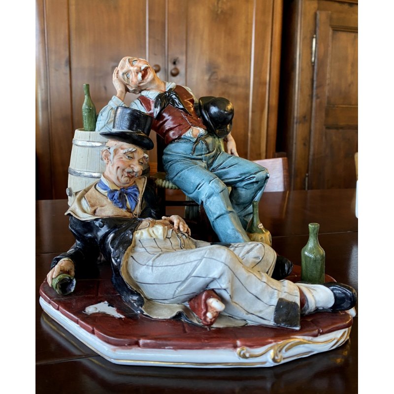 SCULTURA PORCELLANA Capodimonte UBRIACHI OSTERIA FIRMATA Fornili Sparta '60/'70