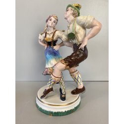 SCULTURA CERAMICA VINTAGE COPPIA BALLERINI TIROLESI BAVARESI DANZA BALLO '40/'50