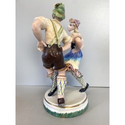 SCULTURA CERAMICA VINTAGE COPPIA BALLERINI TIROLESI BAVARESI DANZA BALLO '40/'50