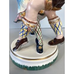 SCULTURA CERAMICA VINTAGE COPPIA BALLERINI TIROLESI BAVARESI DANZA BALLO '40/'50