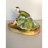 SCULTURA STATUINA CERAMICA BALLERINA ART DECO' FLAPPER COSTUME VERDE FIRMATA '30