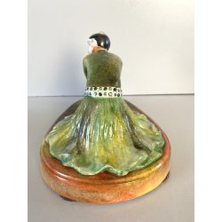 SCULTURA STATUINA CERAMICA BALLERINA ART DECO' FLAPPER COSTUME VERDE FIRMATA '30