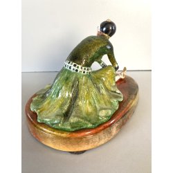 SCULTURA STATUINA CERAMICA BALLERINA ART DECO' FLAPPER COSTUME VERDE FIRMATA '30