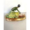 SCULTURA STATUINA CERAMICA BALLERINA ART DECO' FLAPPER COSTUME VERDE FIRMATA '30