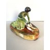 SCULTURA STATUINA CERAMICA BALLERINA ART DECO' FLAPPER COSTUME VERDE FIRMATA '30