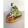 SCULTURA STATUINA CERAMICA BALLERINA ART DECO' FLAPPER COSTUME VERDE FIRMATA '30