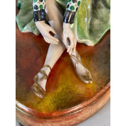 SCULTURA STATUINA CERAMICA BALLERINA ART DECO' FLAPPER COSTUME VERDE FIRMATA '30