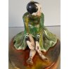 SCULTURA STATUINA CERAMICA BALLERINA ART DECO' FLAPPER COSTUME VERDE FIRMATA '30
