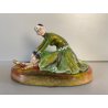 SCULTURA STATUINA CERAMICA BALLERINA ART DECO' FLAPPER COSTUME VERDE FIRMATA '30