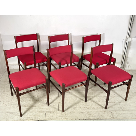 6 SEDIE VINTAGE DANESI STOFFA ROSSA STILE CASSINA GIO PONTI ANNI 60 PALISSANDRO